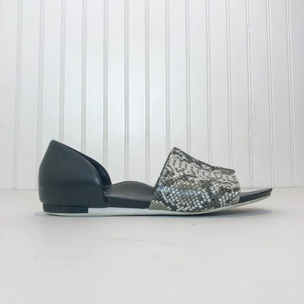 SAVA Black Leather Open Toe Snake Print Flats Women's 9.5 Wide